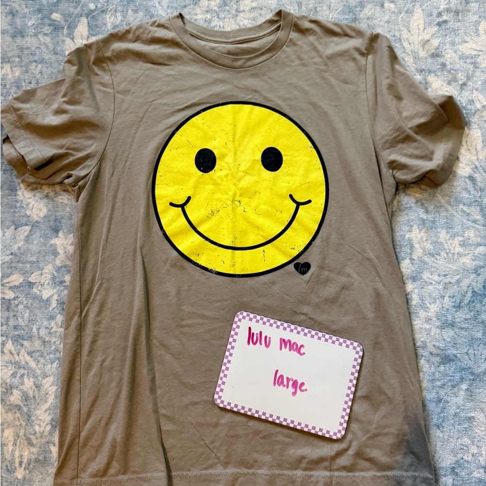 Women's Smiley Face Tee - Yellow and Gray